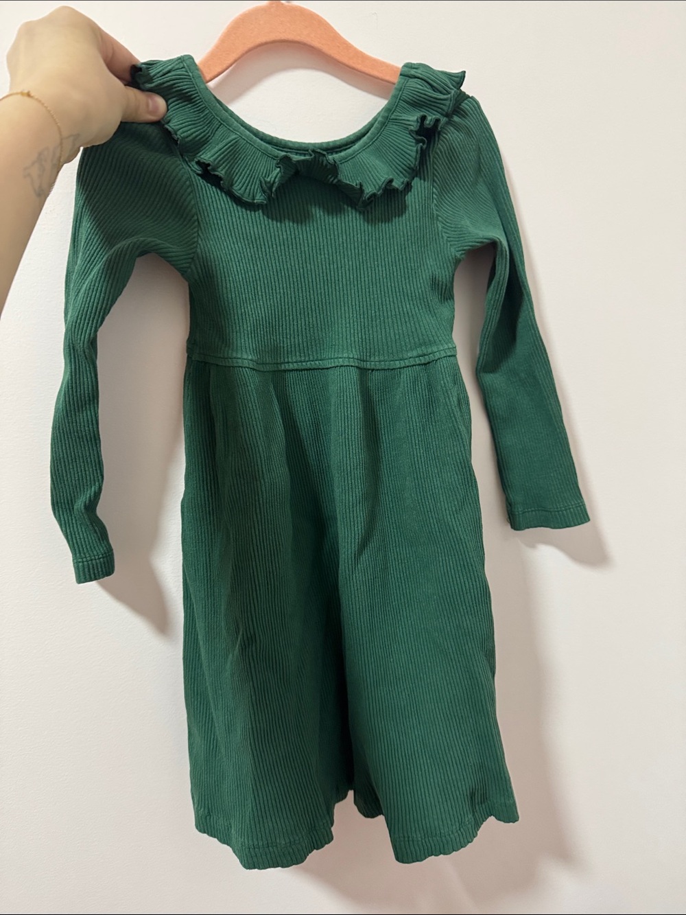 Girls' Long Sleeve Ruffled Collar Dress - Green